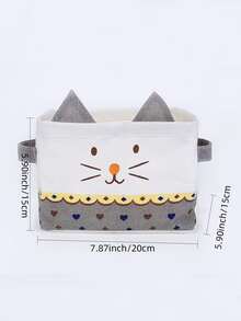 1pc Cat Pattern Storage Box, Cartoon Cute Polyester Container For Home - Grey - View 2