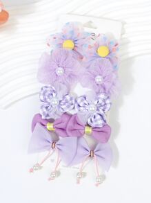 10入組小女童花和蝴蝶結裝飾休閒髮夾