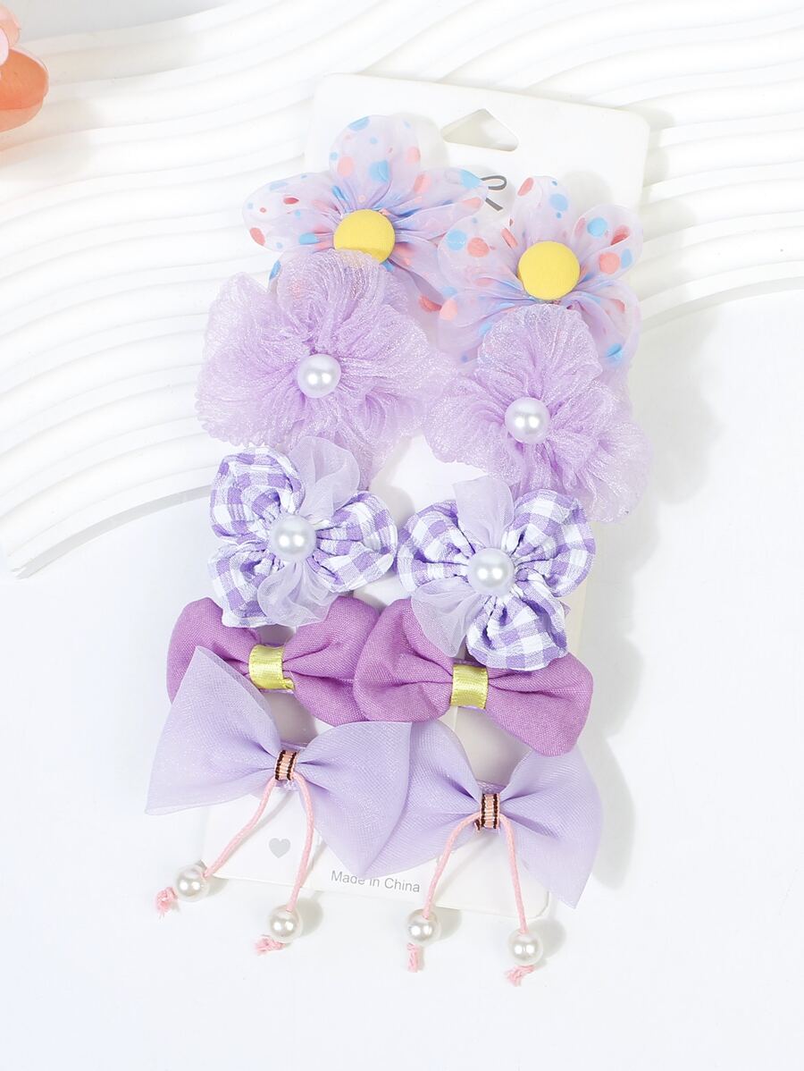 10入組小女童花和蝴蝶結裝飾休閒髮夾