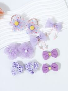 10入組小女童花和蝴蝶結裝飾休閒髮夾