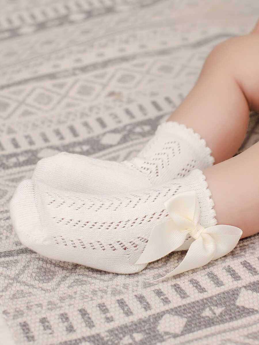 1pair Baby Bow Decor Socks - Beige - View 1