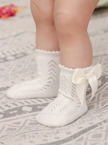 1pair Baby Bow Decor Socks - Beige - View 2