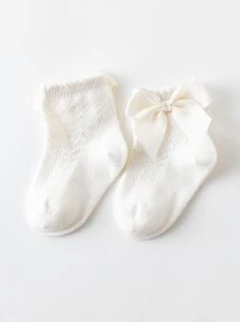 1pair Baby Bow Decor Socks - Beige - View 3