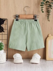 SHEIN Đứa bé trai In cây dừa Eo dây rút Quần short - Màu xanh Bạc hà - Xem 2