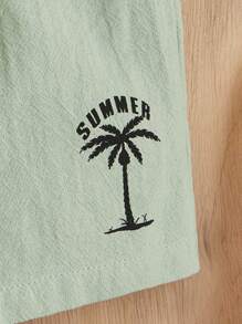 SHEIN Đứa bé trai In cây dừa Eo dây rút Quần short - Màu xanh Bạc hà - Xem 3