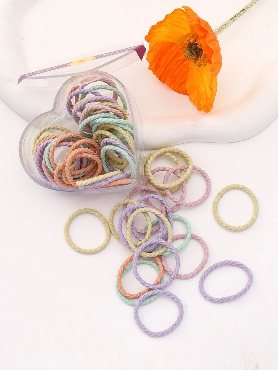 50入組小女童素色休閒髮圈