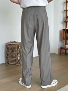 DAZY 男士褶皺細節直筒西裝褲 - 卡其色 - 查看 2