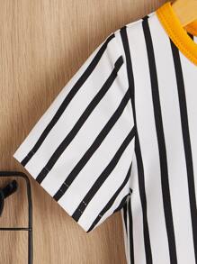 SHEIN Baby Boy Striped & Letter Graphic Tee & Shorts - Mustard Yellow - View 4