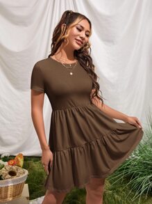 SHEIN VCAY Vestido unicolor bajo con fruncido