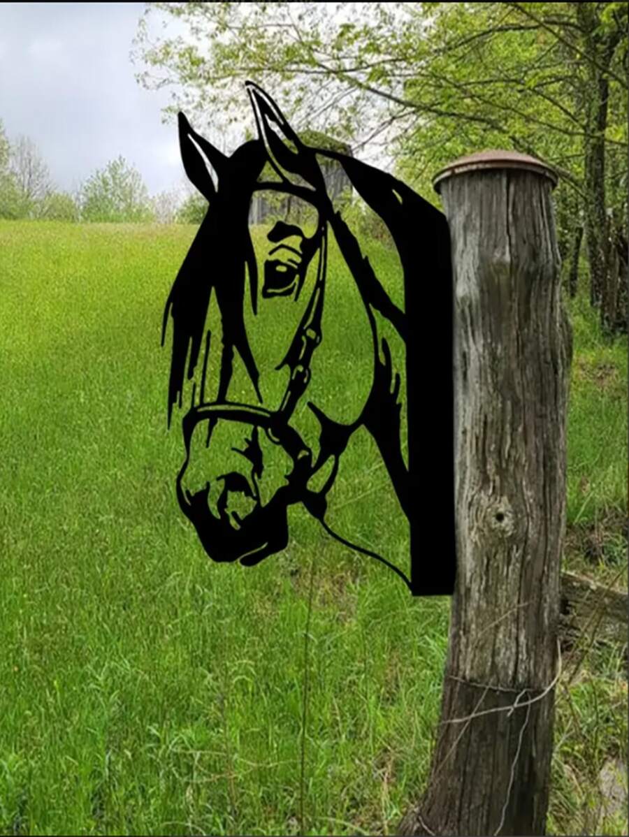 1入組鐵藝花園裝飾品創意馬設計家居花園雕像 - 黑色 - 查看 1