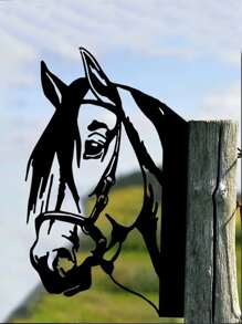 1入組鐵藝花園裝飾品創意馬設計家居花園雕像 - 黑色 - 查看 4