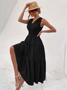 Breezaya 素色多層下擺連衣裙 - 黑色 - 查看 3