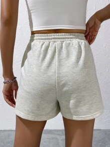 SHEIN EZwear Quần đùi nữ Dây kéo Đắp vá Lá thư Giải trí - Màu Xám nhạt - Xem 2