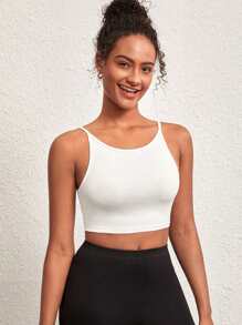 SHEIN BASICS 純色短款背心上衣,適用於夏季 - 白色 - 查看 1