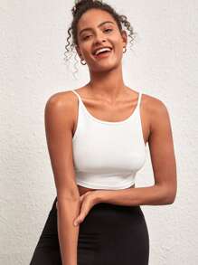 SHEIN BASICS 純色短款背心上衣,適用於夏季 - 白色 - 查看 3