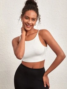 SHEIN BASICS 純色短款背心上衣,適用於夏季 - 白色 - 查看 4