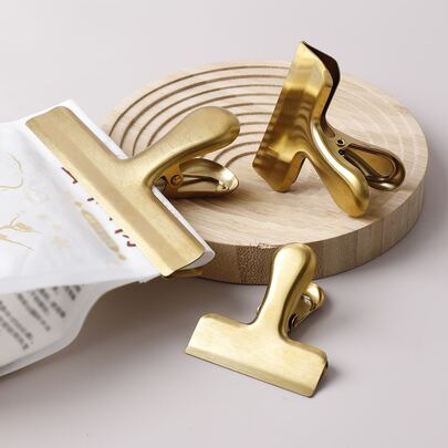 1pc Stainless Steel Food Sealing Clip, Minimalist Golden Food Bag Sealing Clip For Kitchen