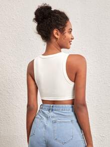 SHEIN BASICS Top De Tanque Recortado Acanalado Sólido - Blanco - Ver 2