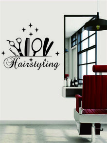 1pc PVC Wall Sticker, Modern Hair Salon Pattern Wall Sticker For Barber Shop - Black - View 1