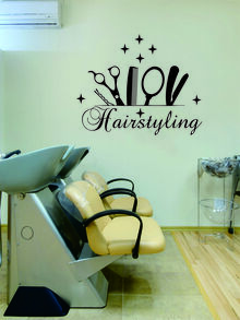 1pc PVC Wall Sticker, Modern Hair Salon Pattern Wall Sticker For Barber Shop - Black - View 2