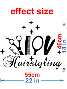 1pc PVC Wall Sticker, Modern Hair Salon Pattern Wall Sticker For Barber Shop - Black - View 4