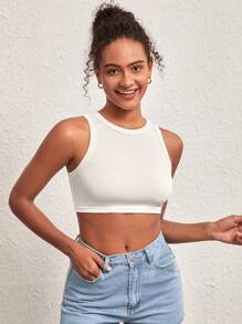 SHEIN BASICS Top De Tanque Recortado Acanalado Sólido - Blanco - Ver 5