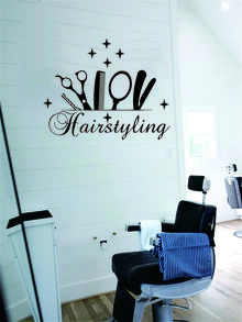 1pc PVC Wall Sticker, Modern Hair Salon Pattern Wall Sticker For Barber Shop - Black - View 6