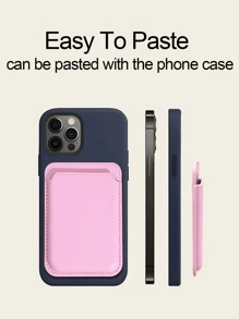 Stick-on PU Leather Card Holder Compatible With Iphone With Adhesive Backing - Pink - View 3