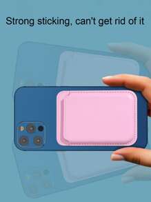 Stick-on PU Leather Card Holder Compatible With Iphone With Adhesive Backing - Pink - View 4