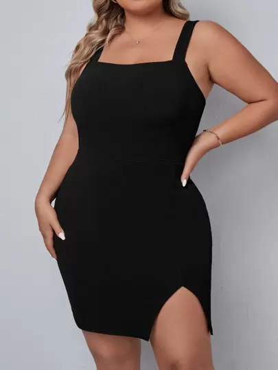 SHEIN Essnce Plus Split Hem Cami Bodycon Dress