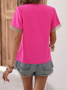 SHEIN VCAY Blusa panel con encaje - Rosa Fucsia - Ver 2