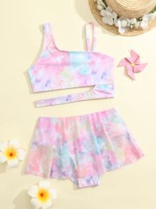 Young Girl Tie Dye Cut Out Bikini Set Summer Beach - Multicolor - View 1