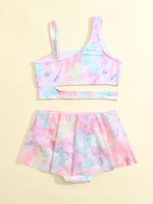 Young Girl Tie Dye Cut Out Bikini Set Summer Beach - Multicolor - View 2