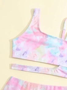 Young Girl Tie Dye Cut Out Bikini Set Summer Beach - Multicolor - View 3