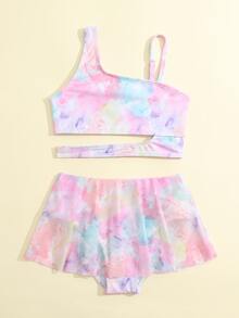 Young Girl Tie Dye Cut Out Bikini Set Summer Beach - Multicolor - View 4