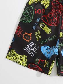 Toddler Boys Gamepad Print Swim Shorts With Cap - Multicolor - View 3