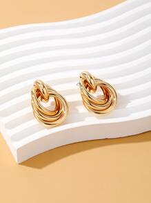 Circle Decor Stud Earrings - Yellow Gold - View 3