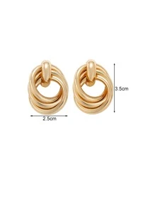 Circle Decor Stud Earrings - Yellow Gold - View 4