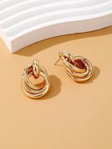 Circle Decor Stud Earrings - Yellow Gold - View 5