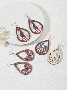 3對美式印花蝴蝶細節水滴形耳墜 - 彩色 - 查看 2