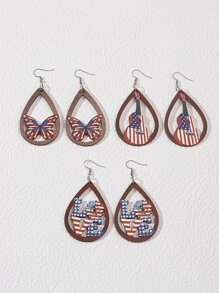 3對美式印花蝴蝶細節水滴形耳墜 - 彩色 - 查看 3