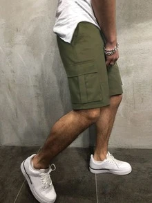 Manfinity Men Flap Pocket Side Shorts - Army Green - View 4