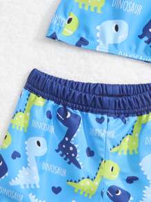 Baby Boy Cartoon Graphic Swim Shorts With Swim Cap - Blue - View 3