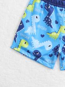 Baby Boy Cartoon Graphic Swim Shorts With Swim Cap - Blue - View 4