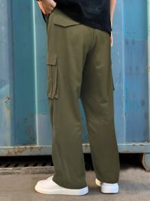 Manfinity Men Flap Pocket Drawstring Waist Cargo Trousers - Army Green - View 2