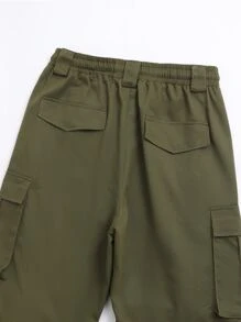 Manfinity Men Flap Pocket Drawstring Waist Cargo Trousers - Army Green - View 6