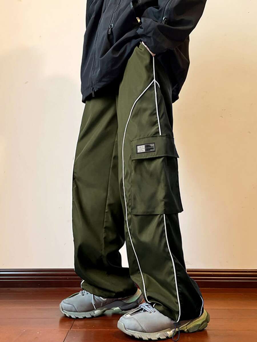 Claim Dot Quần Nam Dây kéo Túi màu trơn Đường phố - xanh quân đội - Xem 1