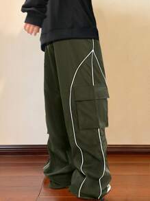 Claim Dot Quần Nam Dây kéo Túi màu trơn Đường phố - xanh quân đội - Xem 2