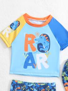 Bebé niño Bañador con estampado de dibujos animados de manga raglán con Gorra - Azul - Ver 3