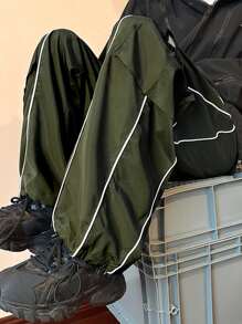 Claim Dot Quần Nam Dây kéo Túi màu trơn Đường phố - xanh quân đội - Xem 6